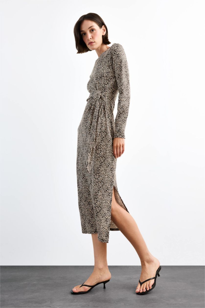 نساء أسود فستان ميدي تايجر تويل ردن طويل