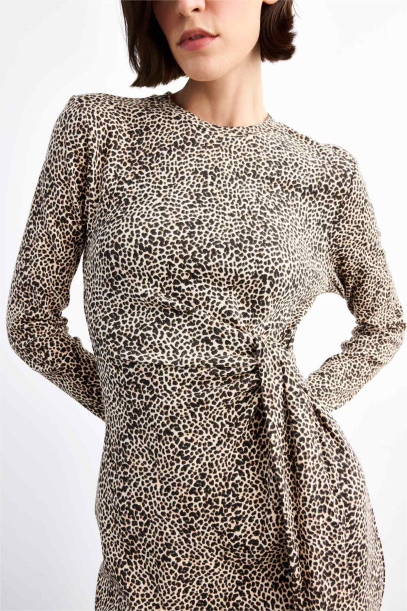 نساء أسود فستان ميدي تايجر تويل ردن طويل