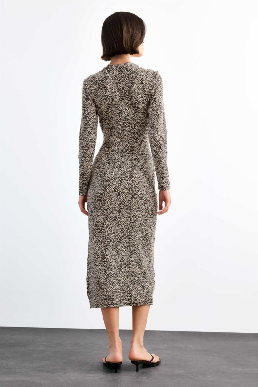 نساء أسود فستان ميدي تايجر تويل ردن طويل