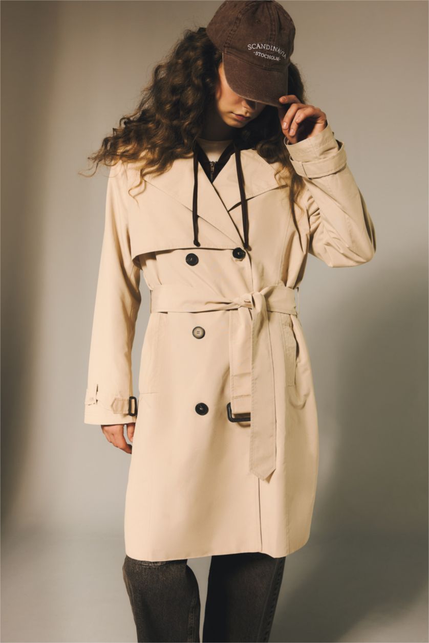 WOMAN Ecru Regular Fit Trench Coat
