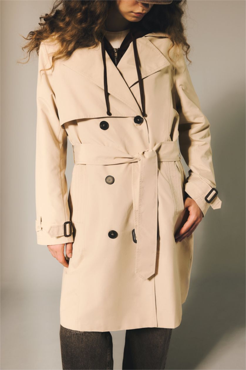 WOMAN Ecru Regular Fit Trench Coat