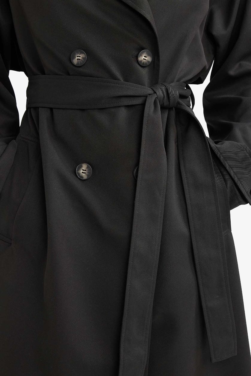 نساء أسود ترانش كوت قصة مريحة مقاوم للماء