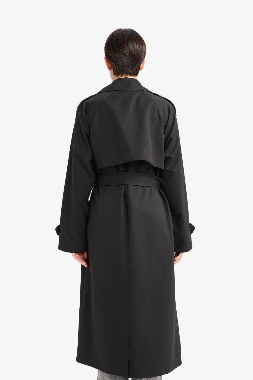 نساء أسود ترانش كوت قصة مريحة مقاوم للماء