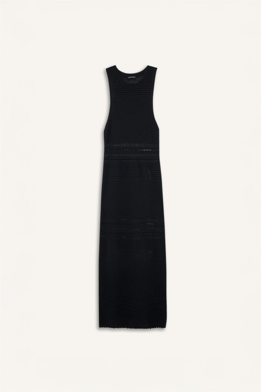Woman Black Slim Fit Halter Collar Sleeveless Dress