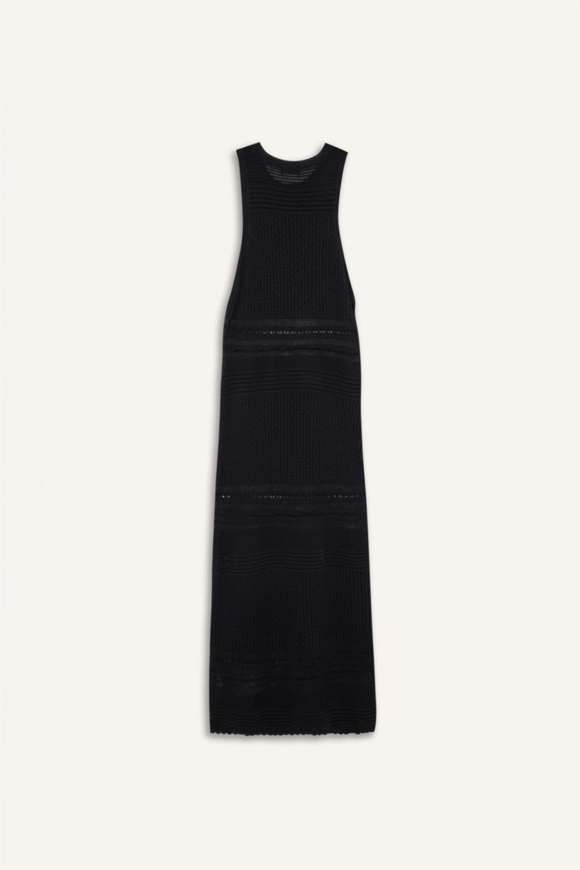 Woman Black Slim Fit Halter Collar Sleeveless Dress