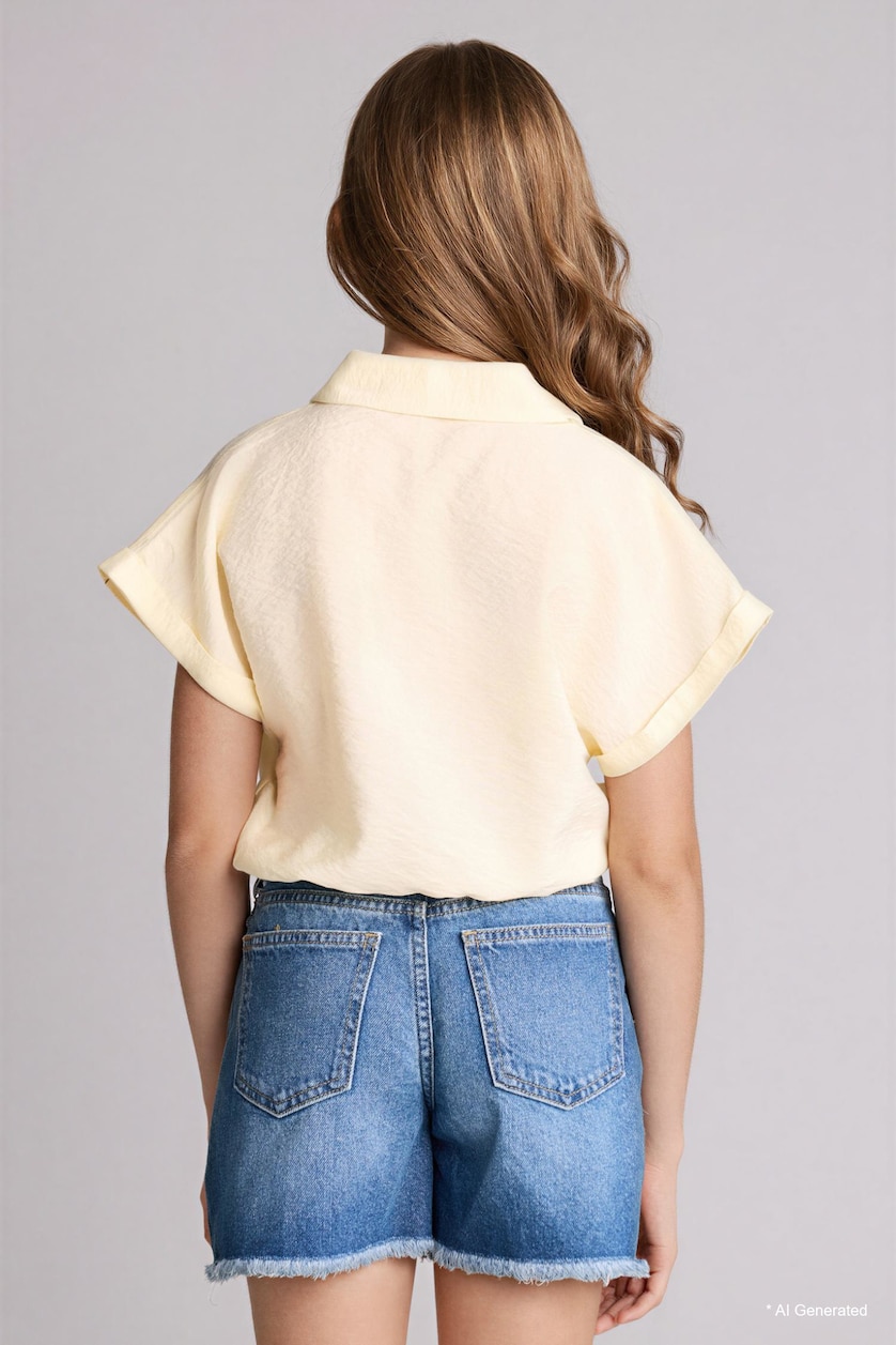 GIRLS & TEENS Light Yellow Girl Regular Fit Short Sleeve Shirt
