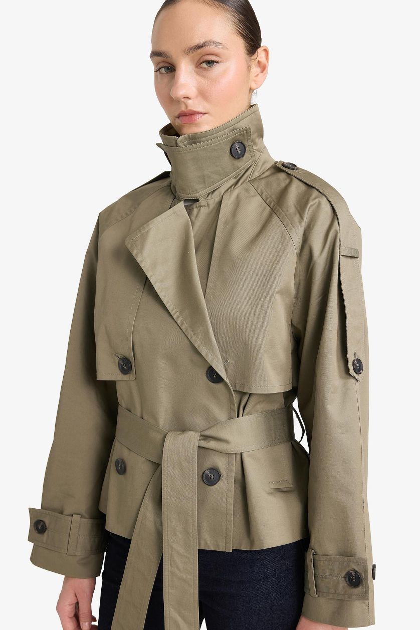 نساء كاكي معطف ترانش كوت قطن قصة عادية بياخة سموكين