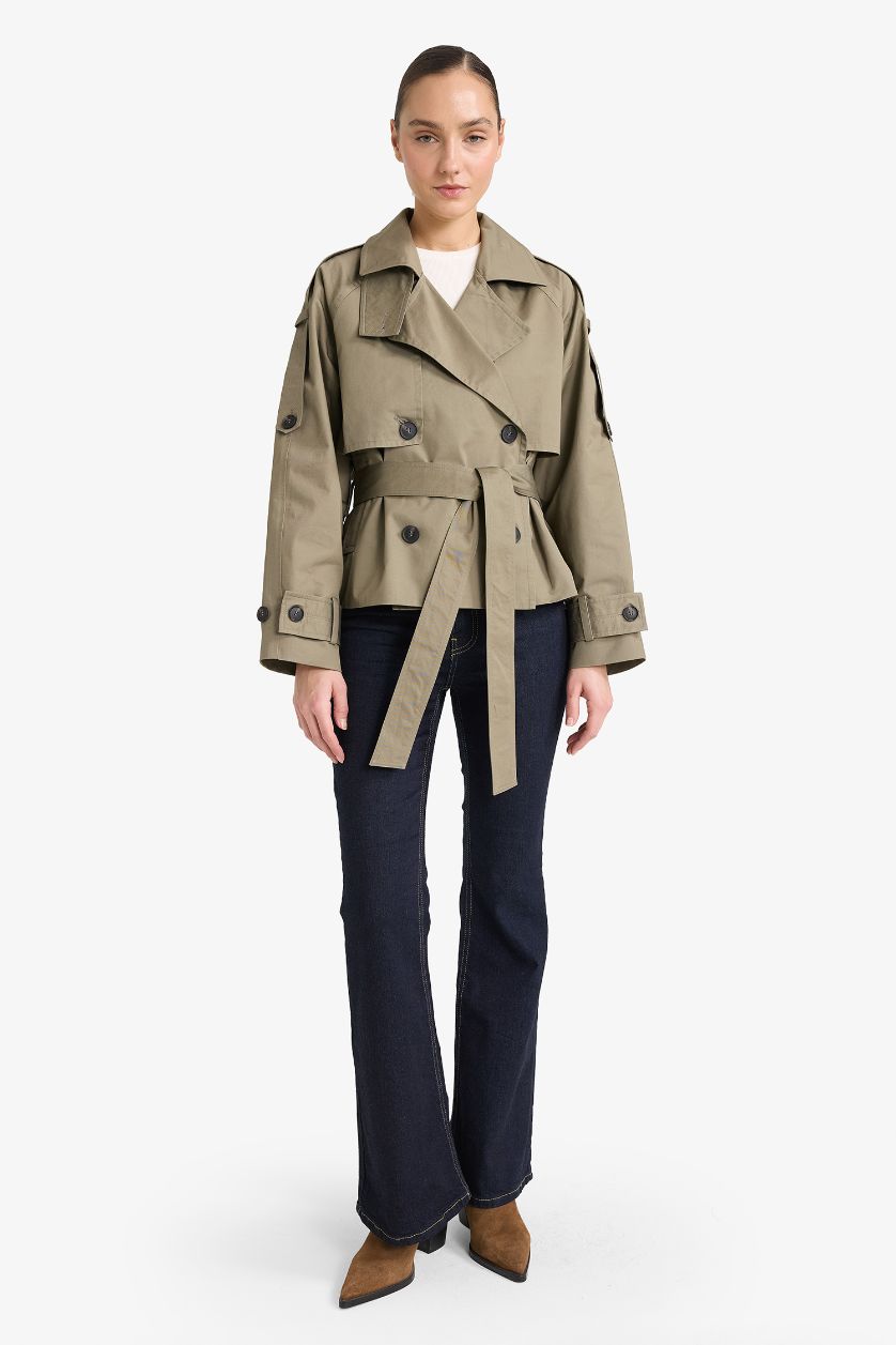 نساء كاكي معطف ترانش كوت قطن قصة عادية بياخة سموكين