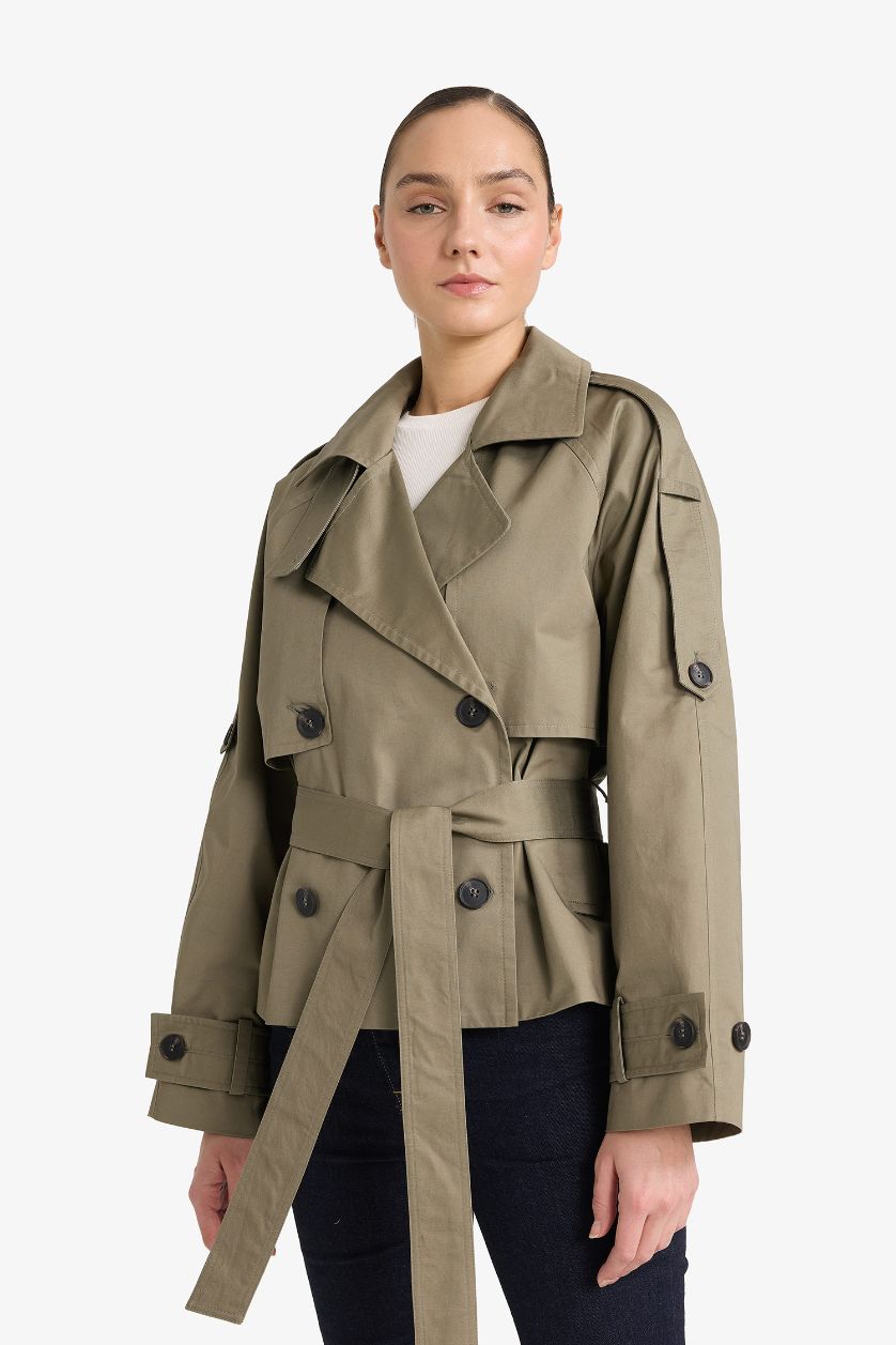 نساء كاكي معطف ترانش كوت قطن قصة عادية بياخة سموكين