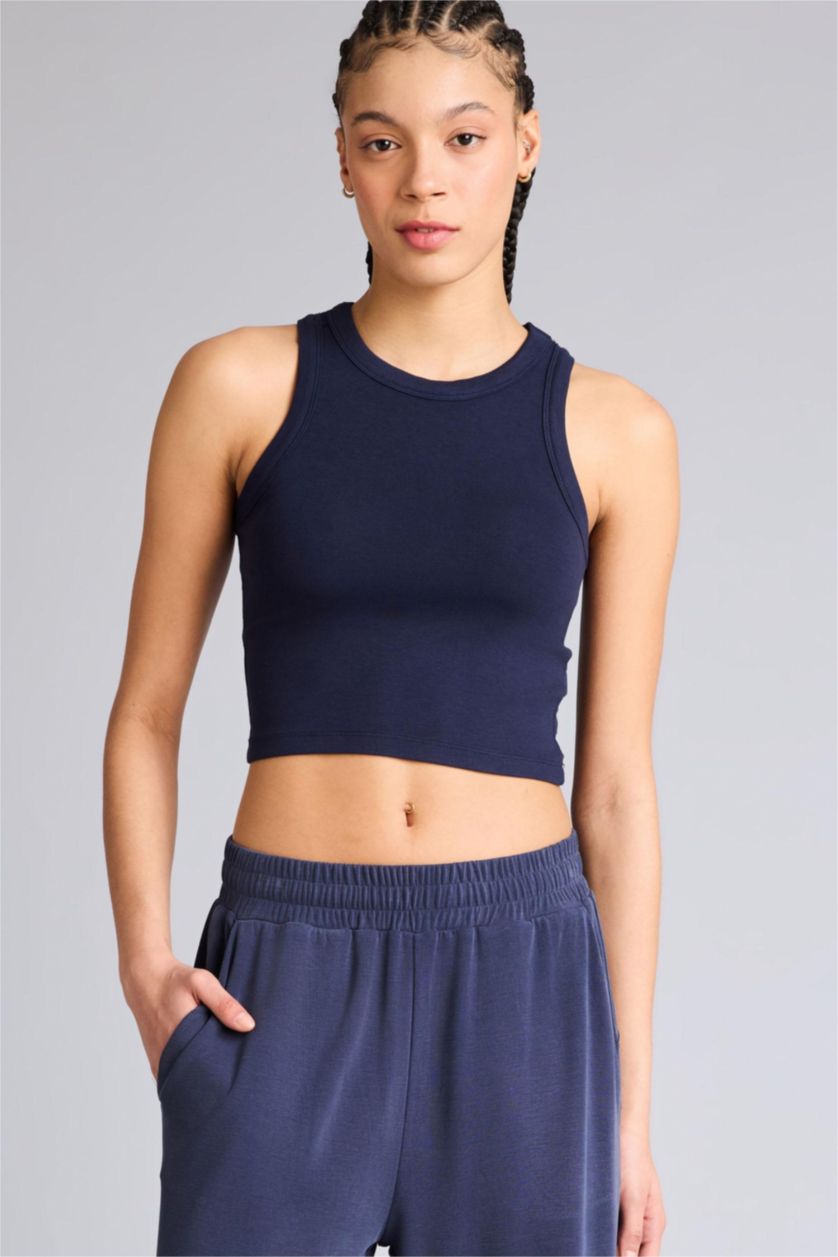 Женщины Синий Спортивные брюки Wide Leg из модала со стандартной длиной и широкими штанинами