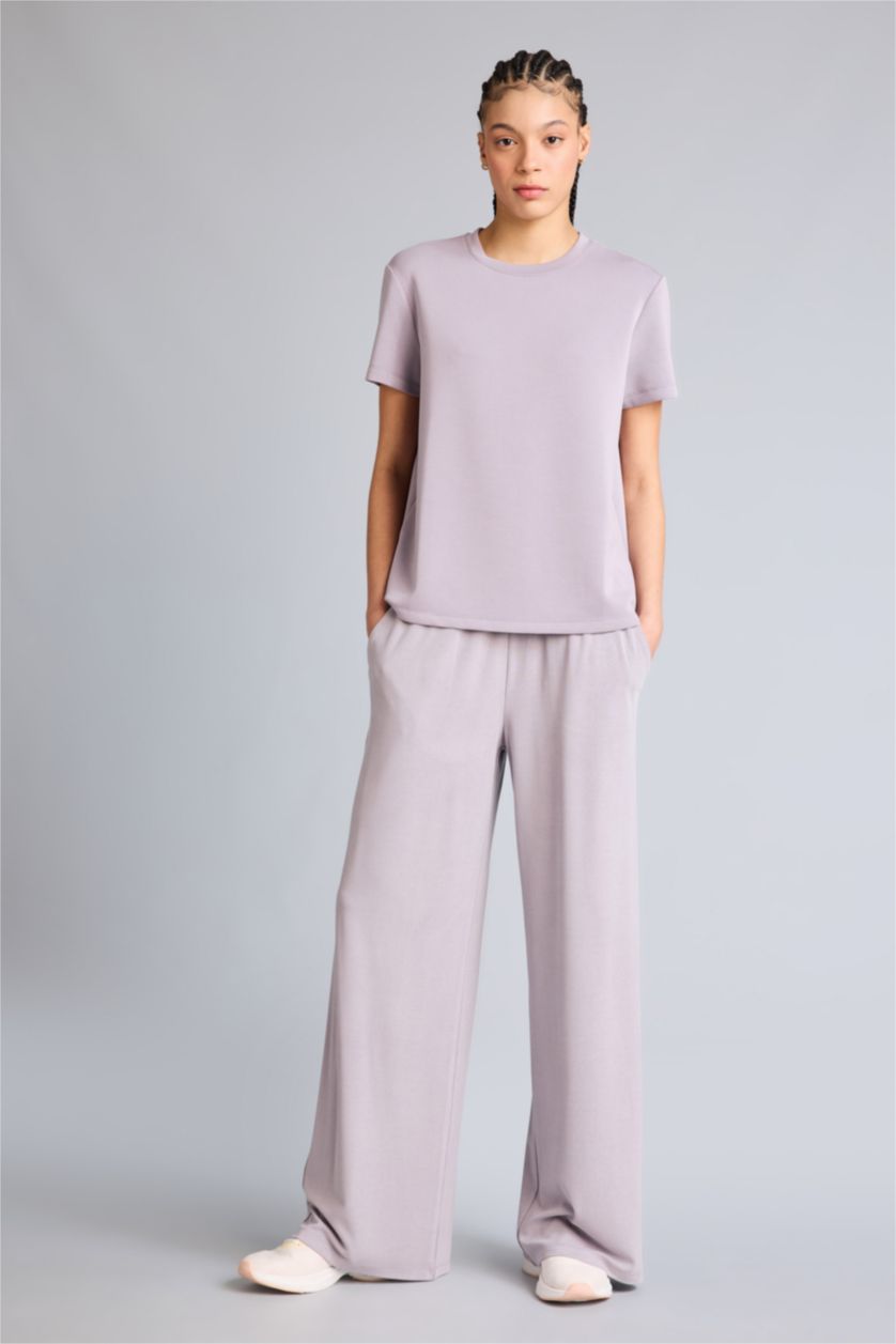 Женщины Бордовый Спортивные брюки Wide Leg из модала со стандартной длиной и широкими штанинами