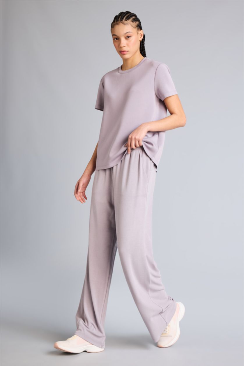 Женщины Бордовый Спортивные брюки Wide Leg из модала со стандартной длиной и широкими штанинами