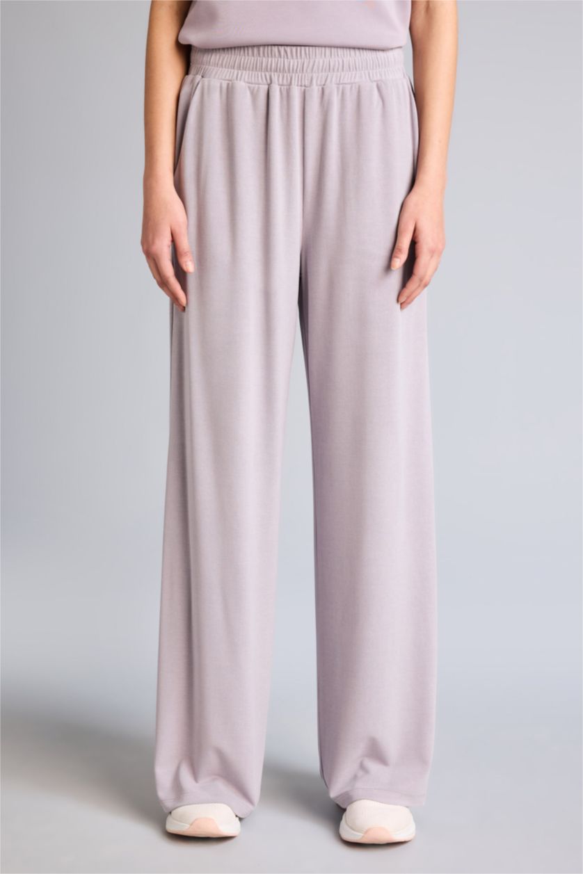 Женщины Бордовый Спортивные брюки Wide Leg из модала со стандартной длиной и широкими штанинами