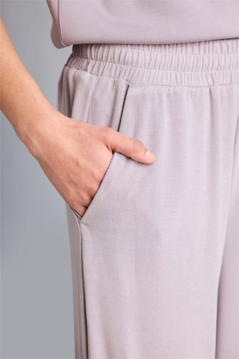 Женщины Бордовый Спортивные брюки Wide Leg из модала со стандартной длиной и широкими штанинами