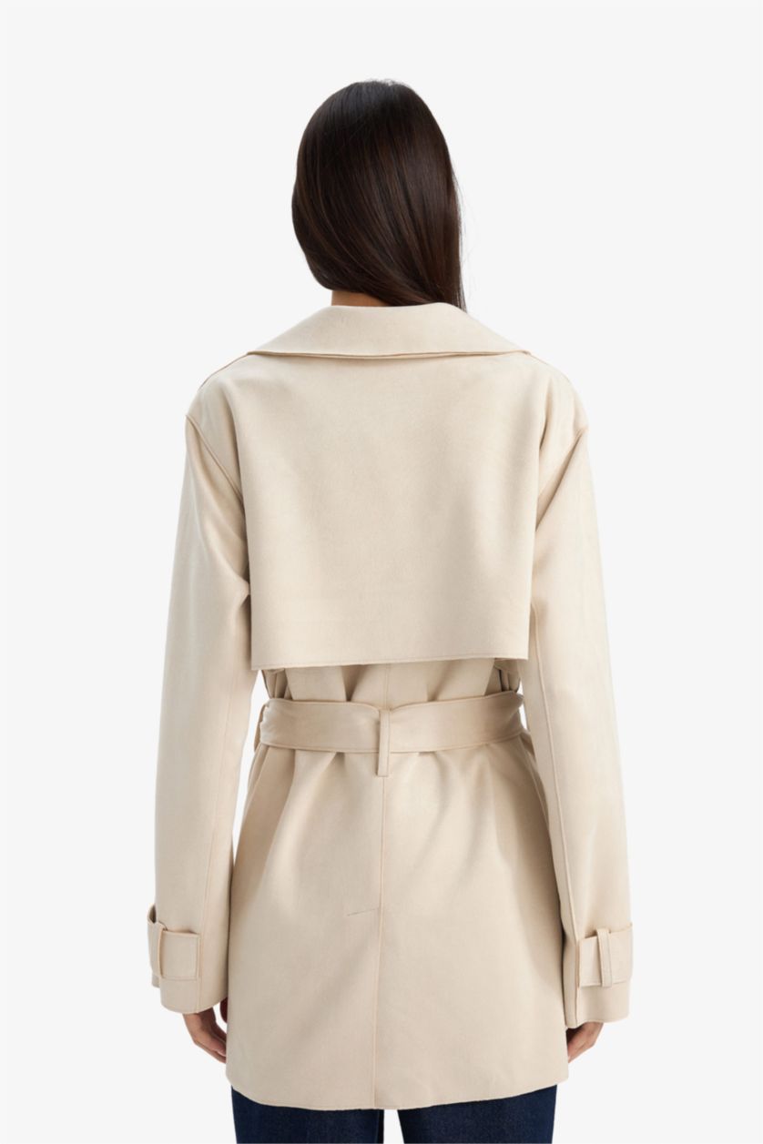 WOMAN Ecru Regular Fit Suede Trenchcoat