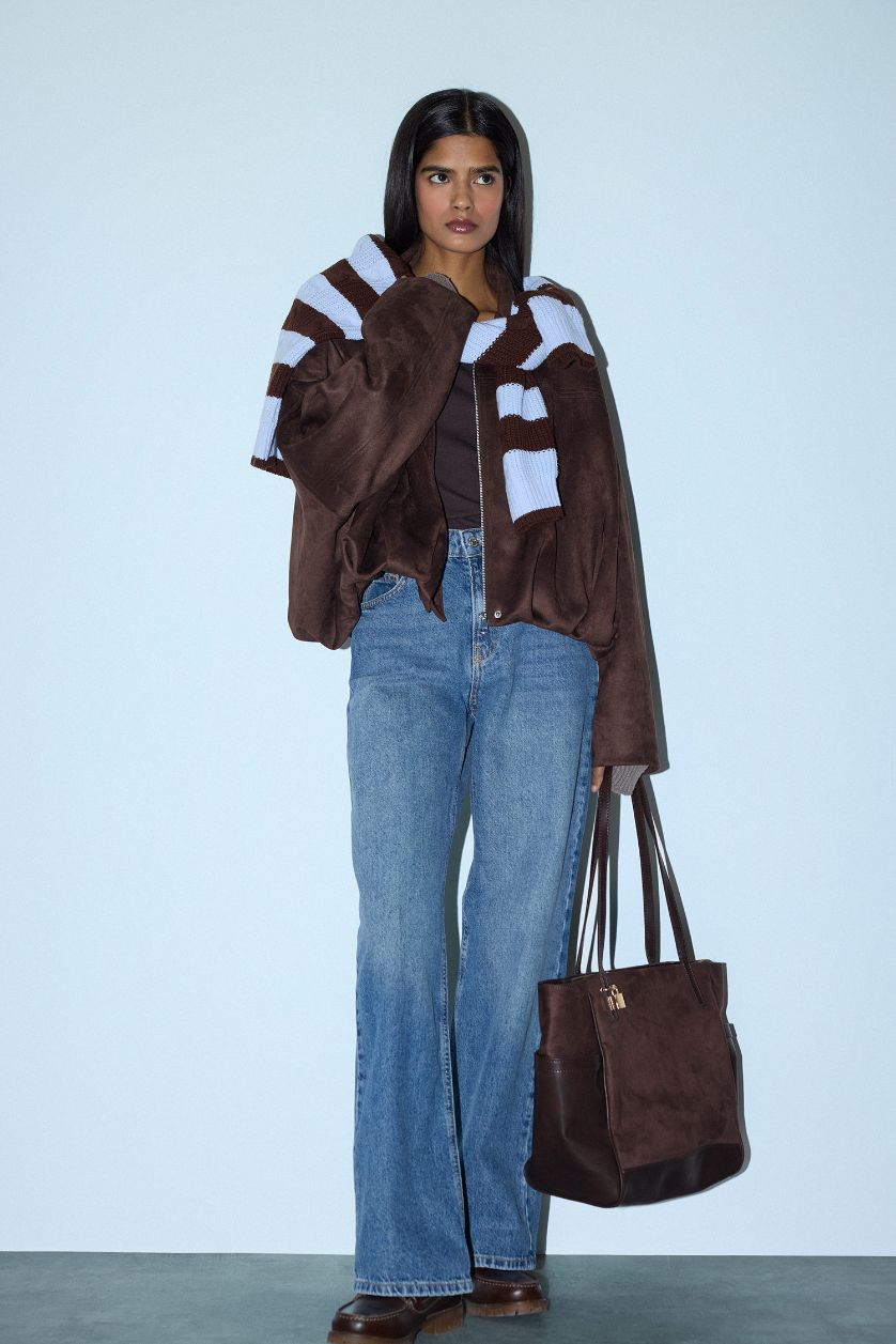 Kadın Kahve Su Geçirmez Regular Fıt Süet Mont