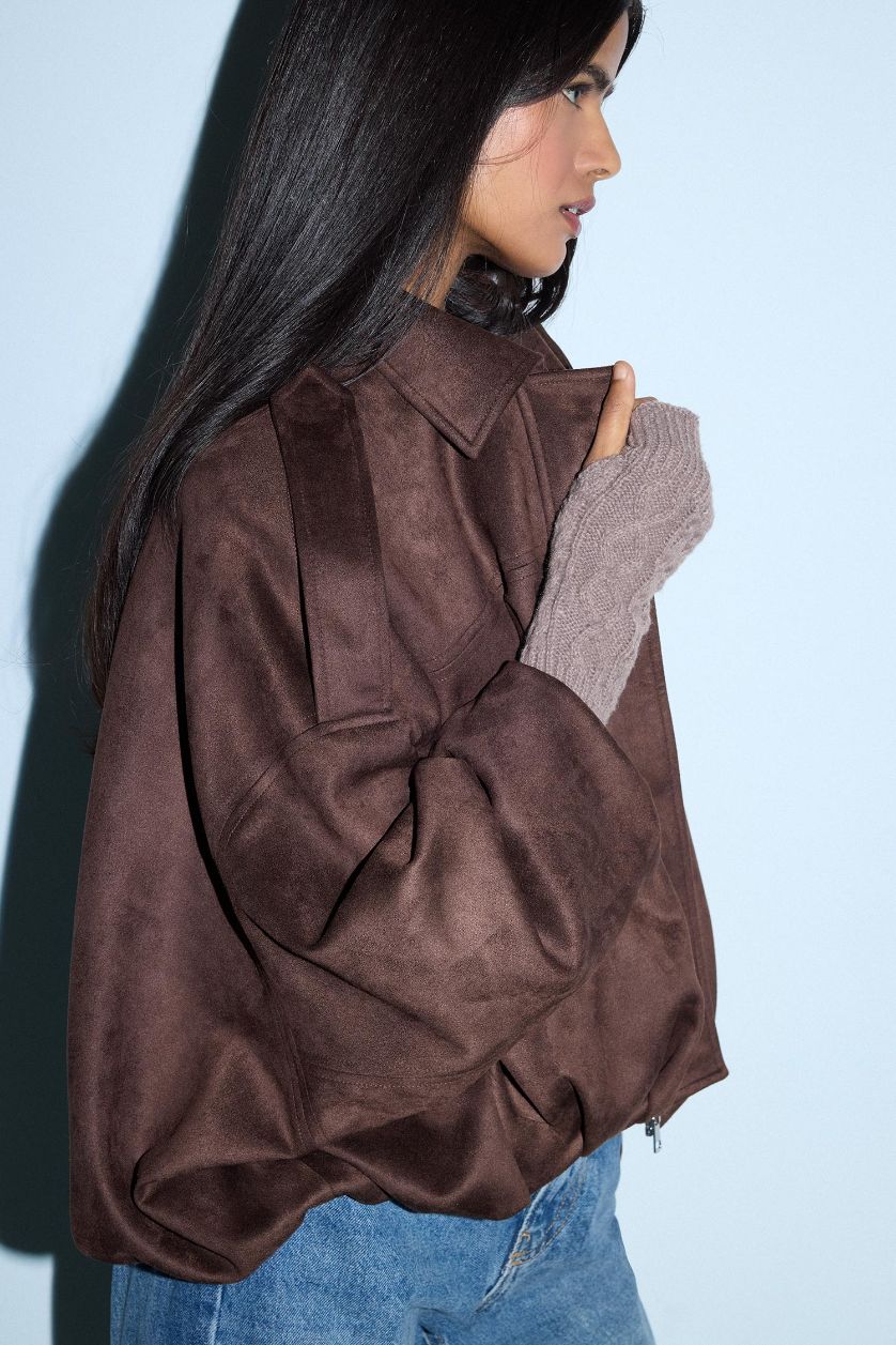 Kadın Kahve Su Geçirmez Regular Fıt Süet Mont