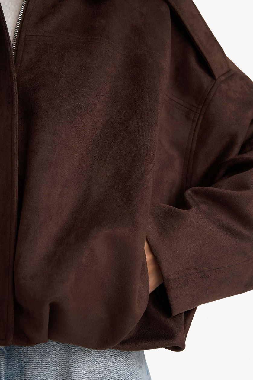 Kadın Kahve Su Geçirmez Regular Fıt Süet Mont