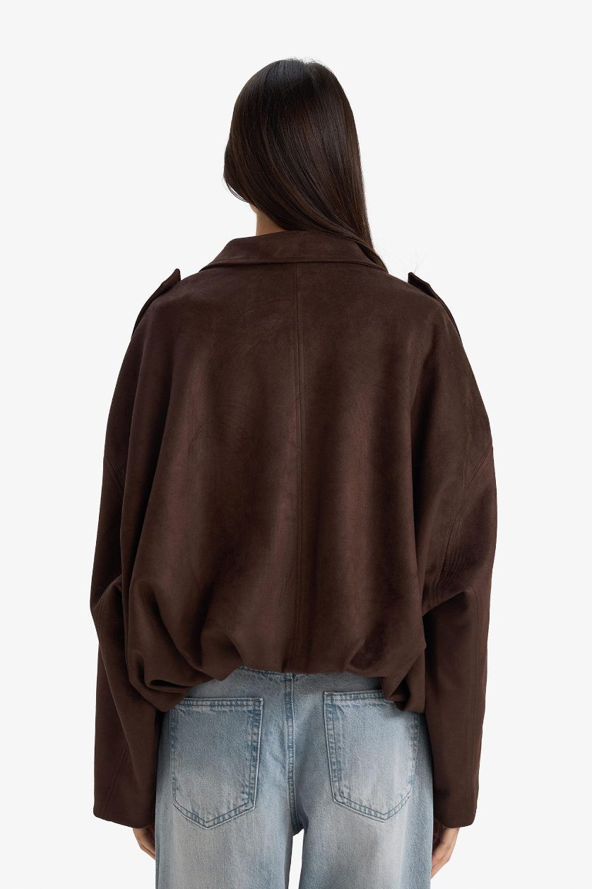 Kadın Kahve Su Geçirmez Regular Fıt Süet Mont