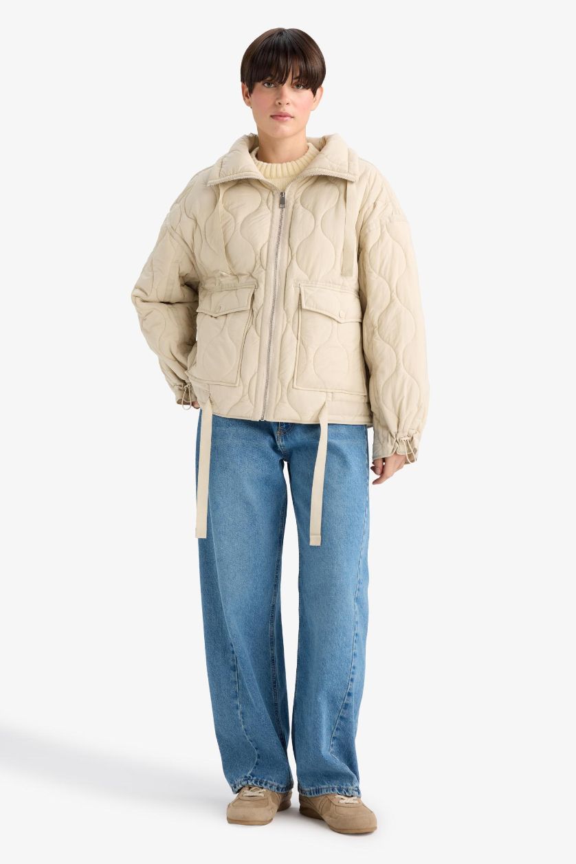 Kadın Ekru Su Geçirmez Relax Fıt Mont