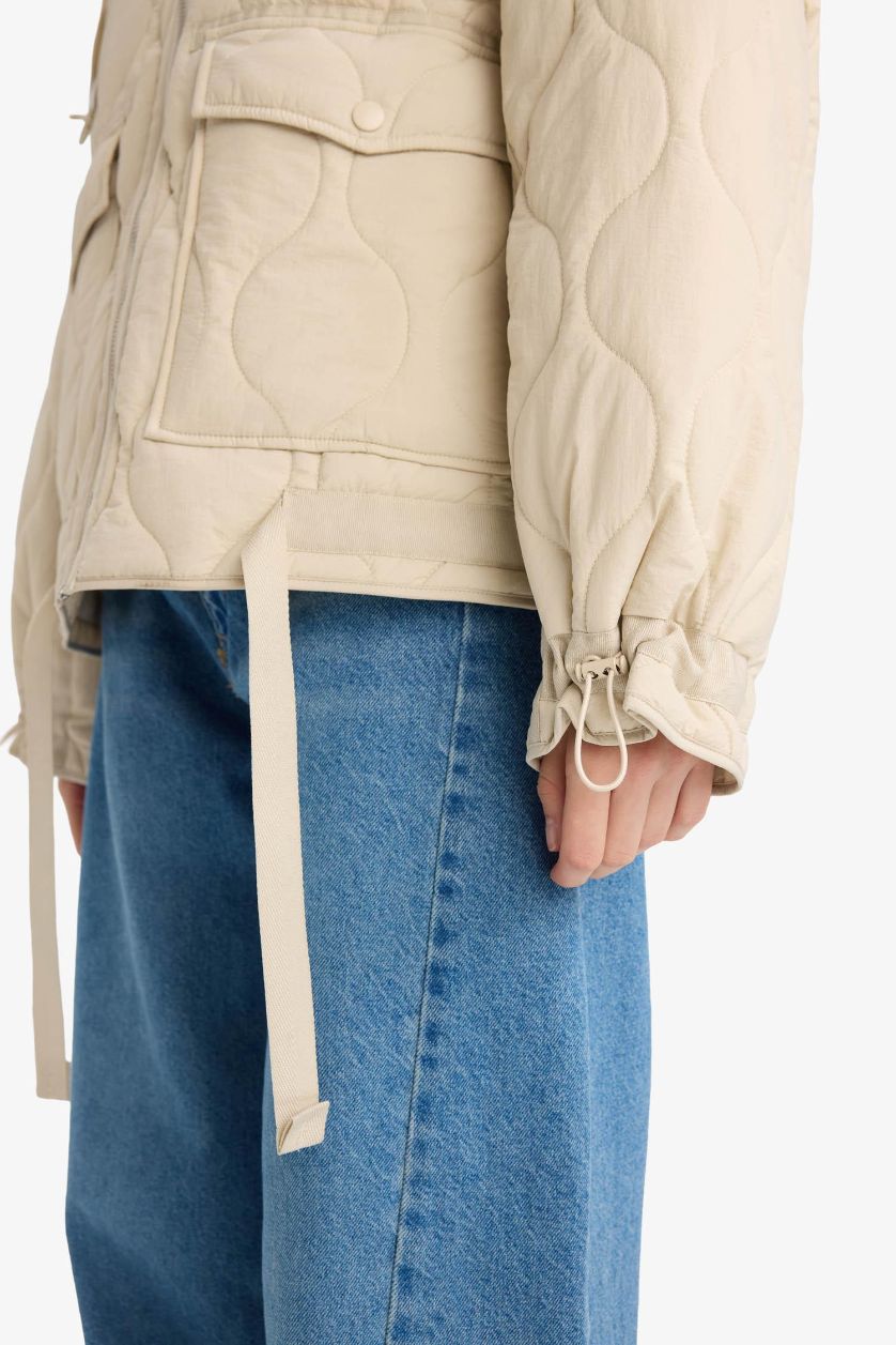 Kadın Ekru Su Geçirmez Relax Fıt Mont