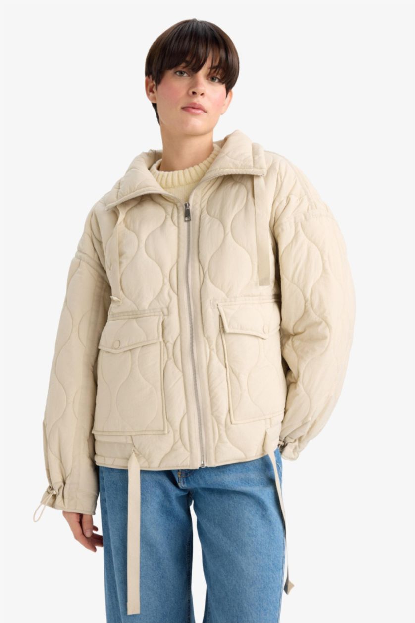 حريمي بيج فاتح جاكيت مبطن قصة مريحة وتر بروف