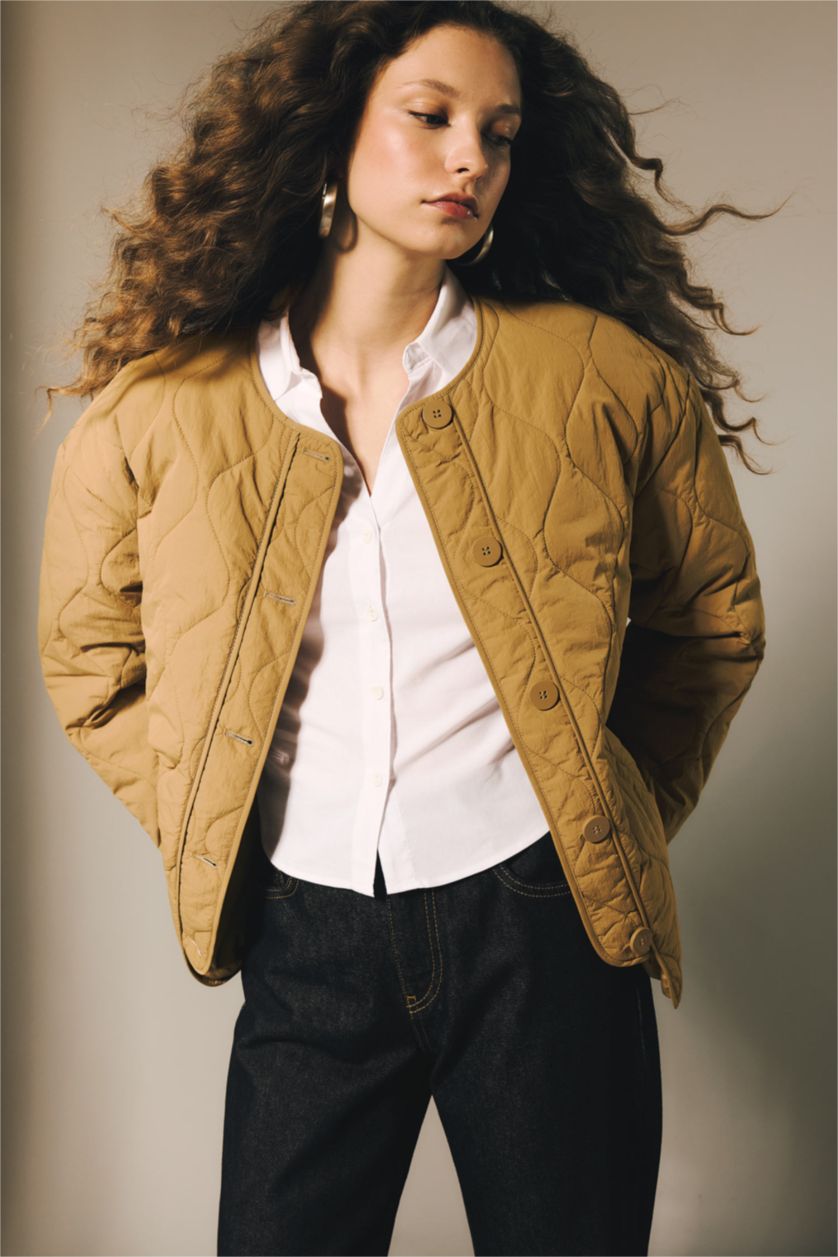 Kadın Açık Haki Su Geçirmez Regular Fıt Mont