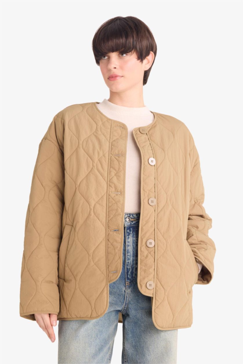 Woman Light Khaki جاكيت قصة عادية مقاوم للماء