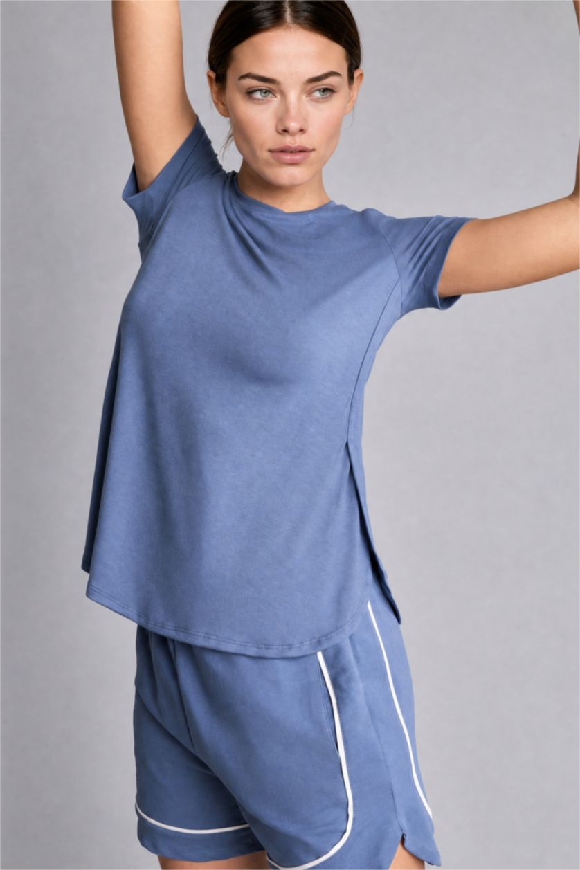 Women Dark Blue Long Fit Short Sleeve T-Shirt