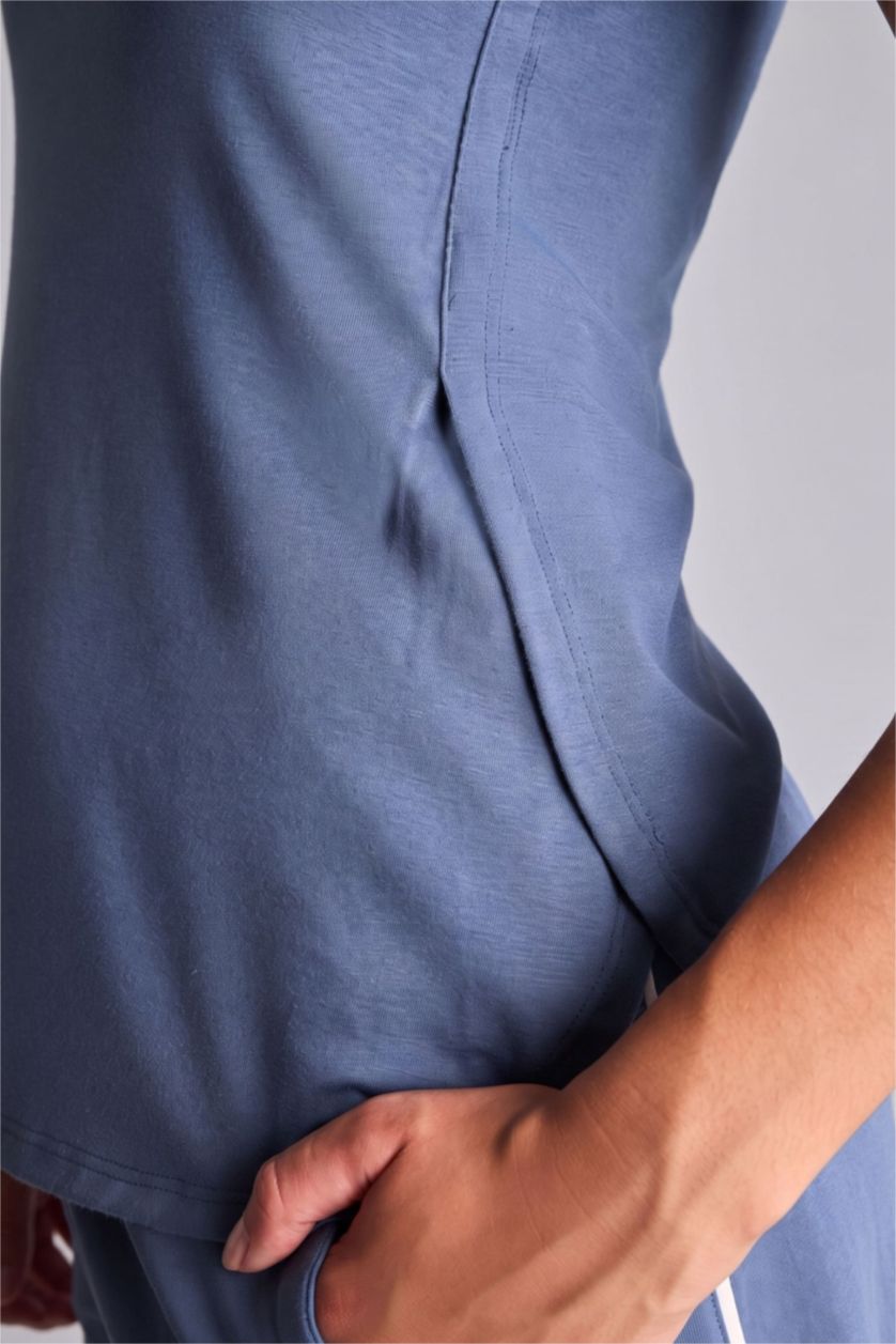 Women Dark Blue Long Fit Short Sleeve T-Shirt