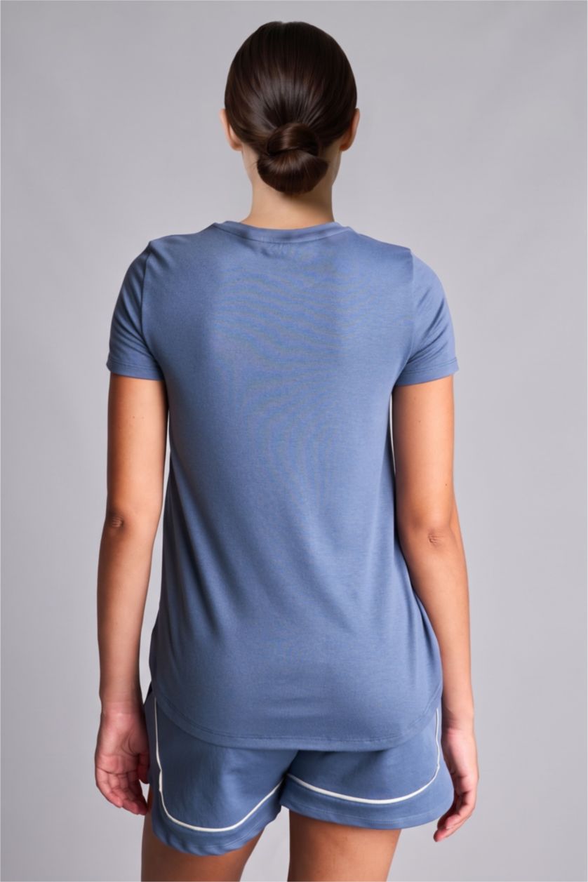 Women Dark Blue Long Fit Short Sleeve T-Shirt