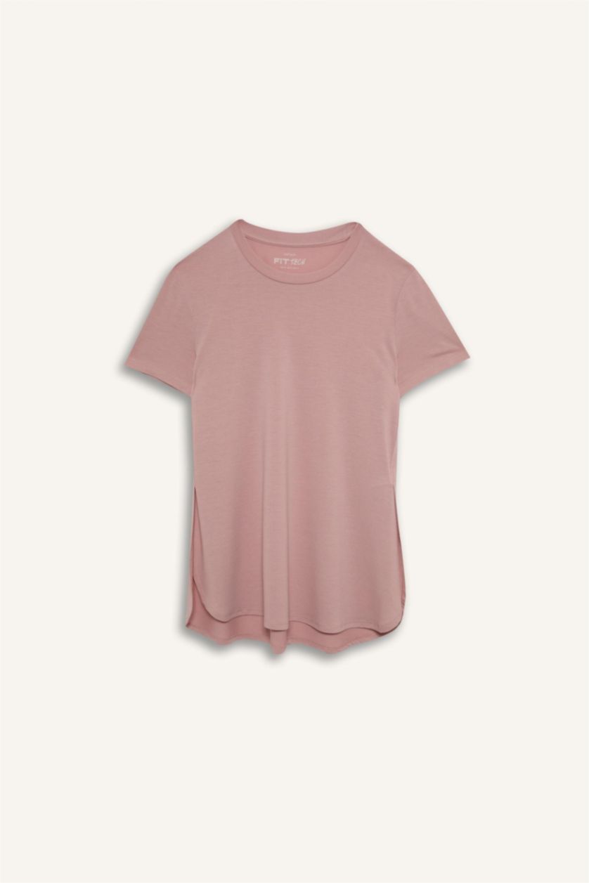 Women Rose Long Fit Crew Neck Sports T-Shirt