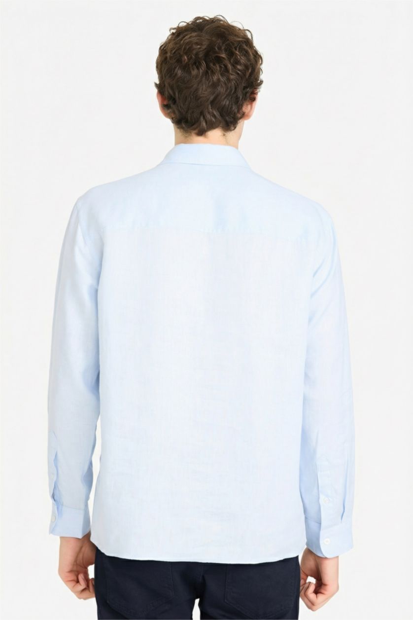 رجالي أزرق فاتح قميص كتان