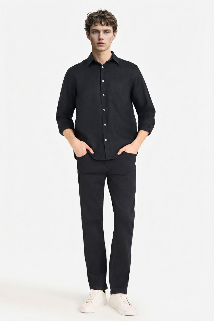 Erkek Siyah %100 Keten Gömlek