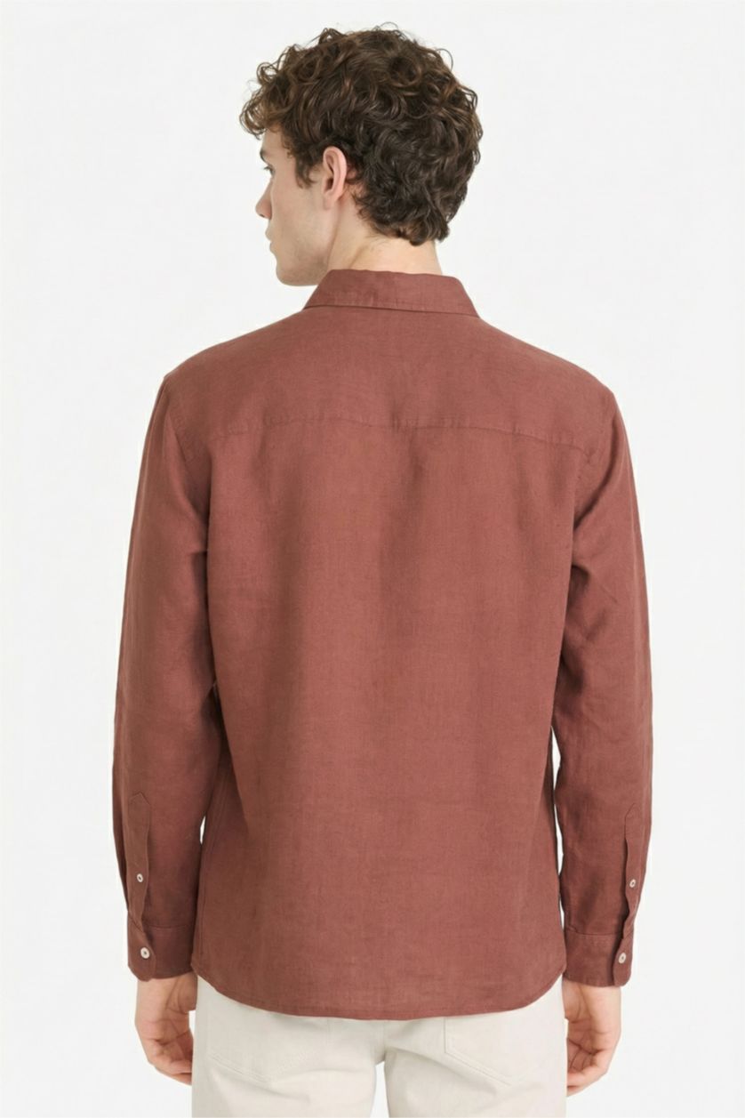 رجالي لون الأقرفة قميص كتان
