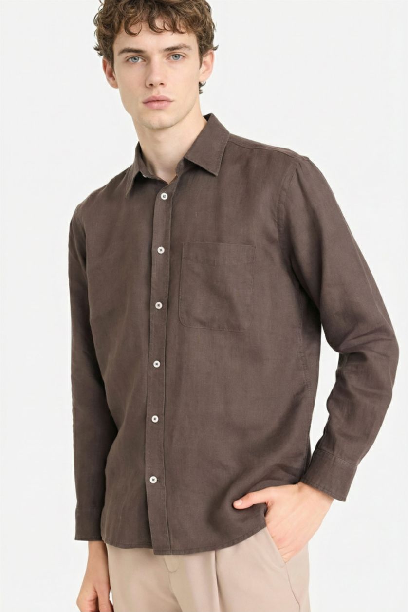 رجالي بني Man Long Sleeve Shirt