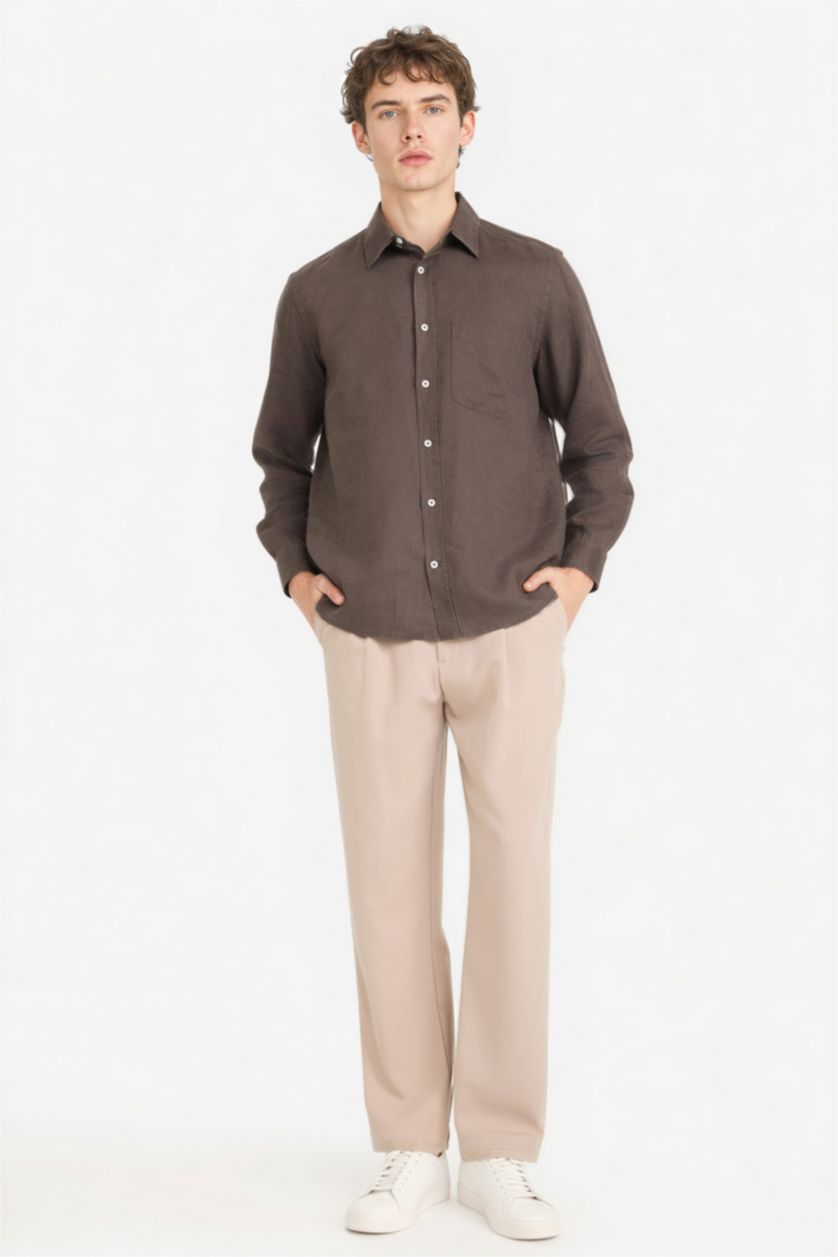 رجالي بني Man Long Sleeve Shirt