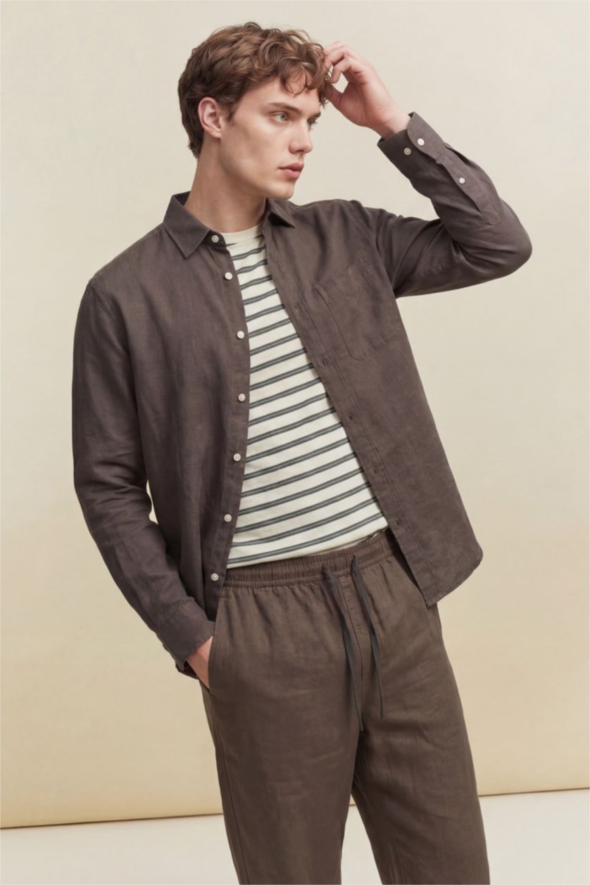 MAN Brown 100% Linen Shirt