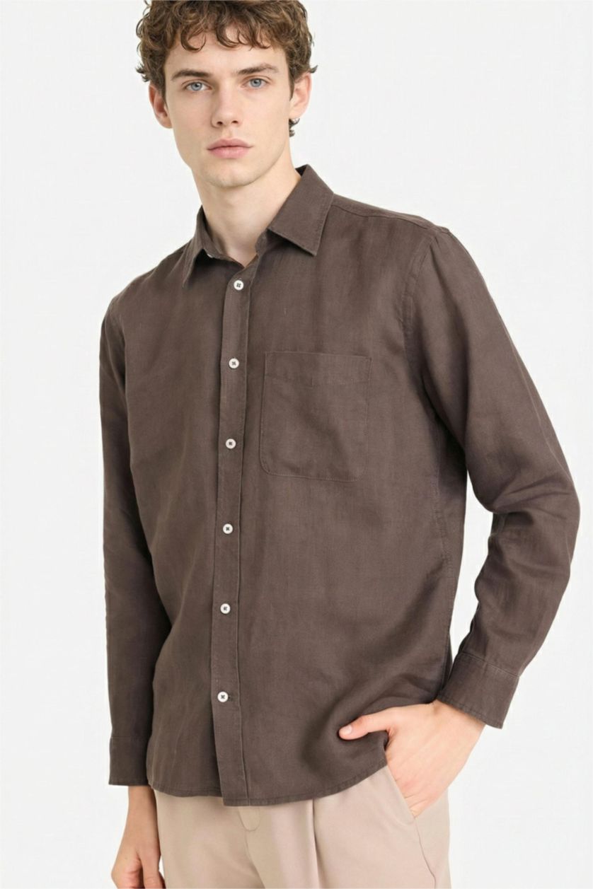 MAN Brown 100% Linen Shirt