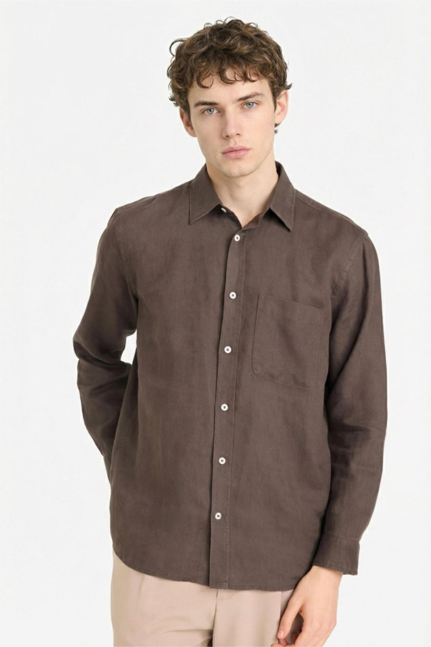 MAN Brown 100% Linen Shirt