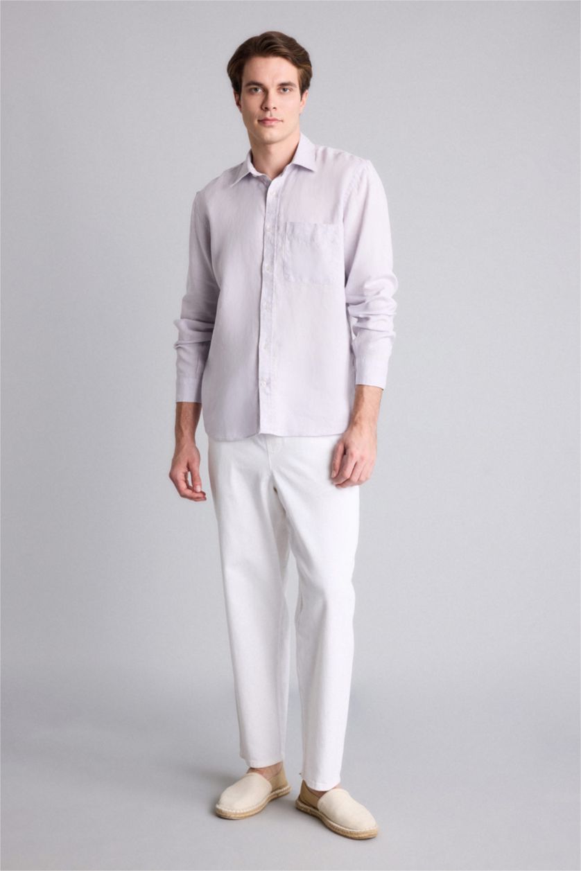 Men Light Lilac Linen Long Sleeve Shirt