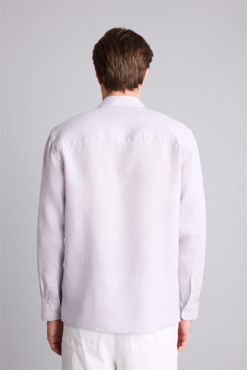 Men Light Lilac Linen Long Sleeve Shirt