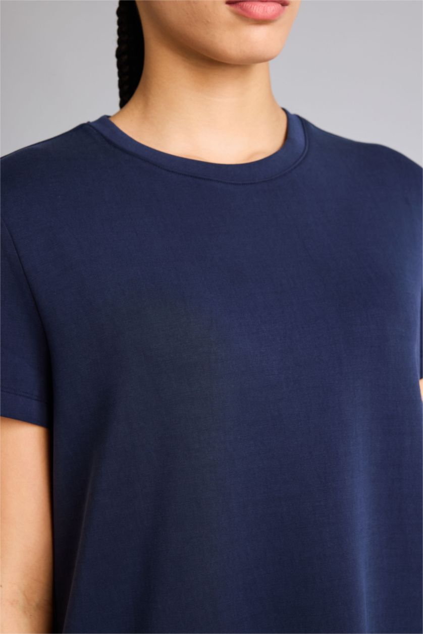 Женщины Синий Спортивная футболка Standard Fit из модала с круглым вырезом и коротким рукавом