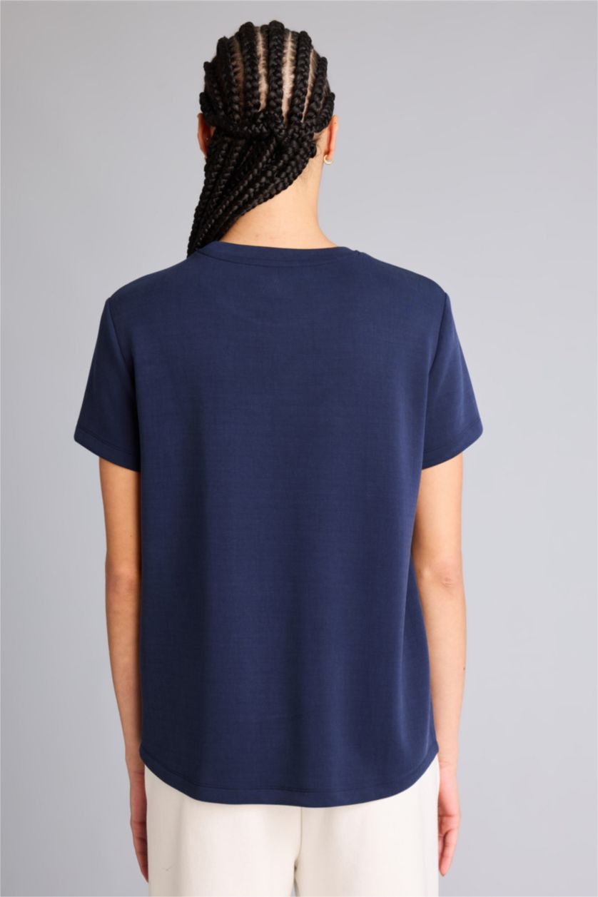 Женщины Синий Спортивная футболка Standard Fit из модала с круглым вырезом и коротким рукавом