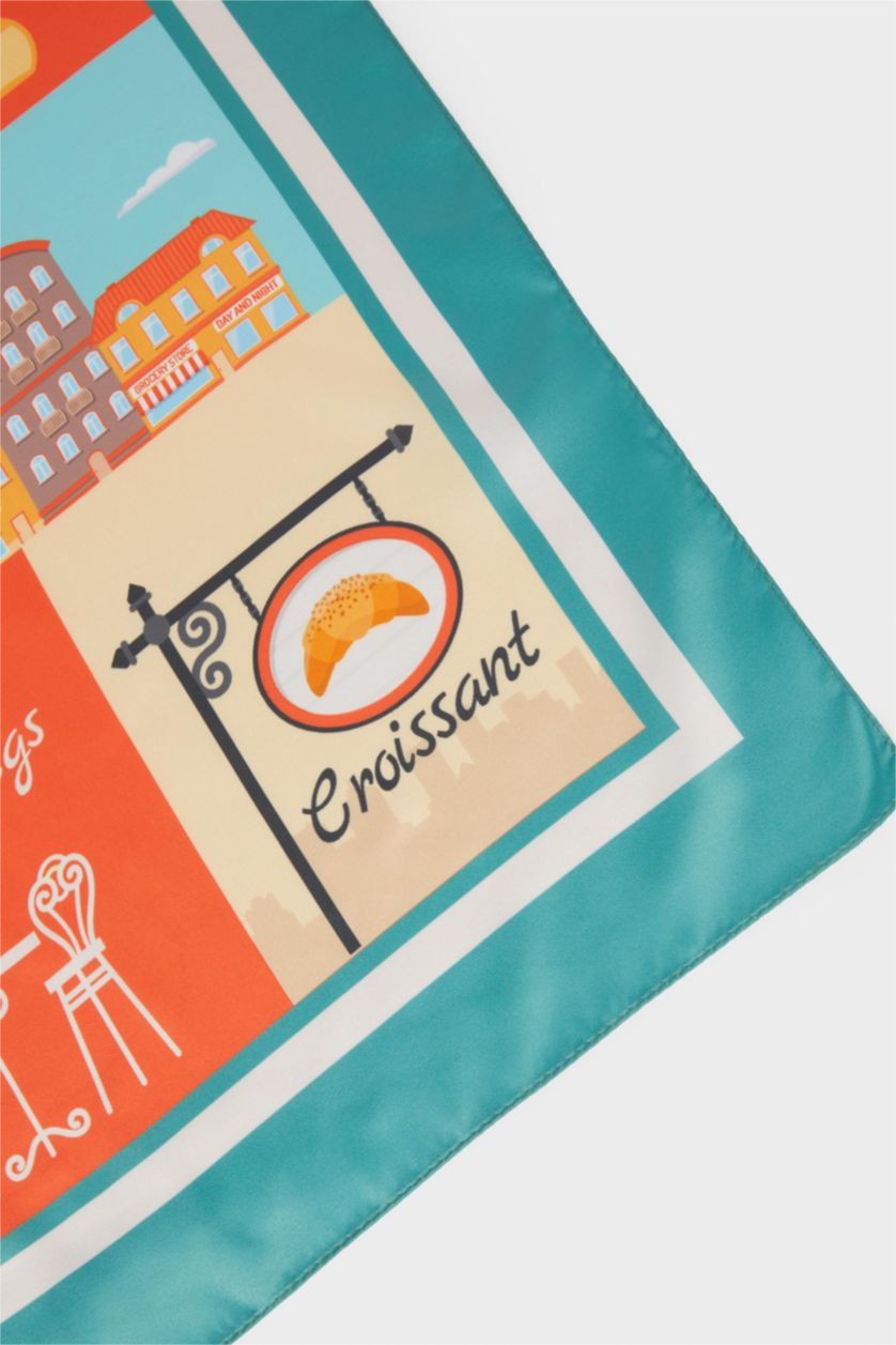 Kadın Kırmızı Kadın Paris Temalı Fular