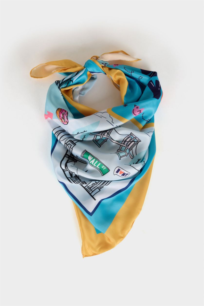 Kadın Mavi Kadın New York Temalı Fular