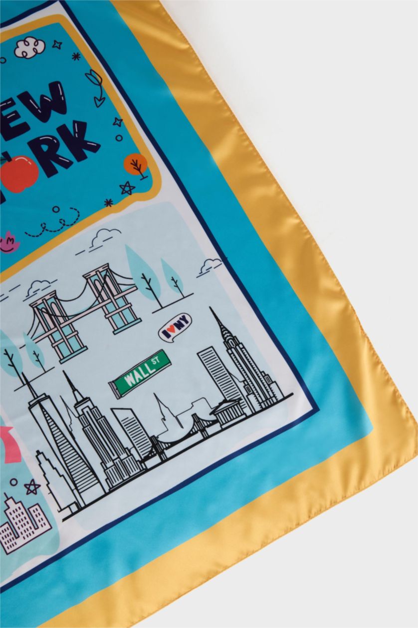Kadın Mavi Kadın New York Temalı Fular