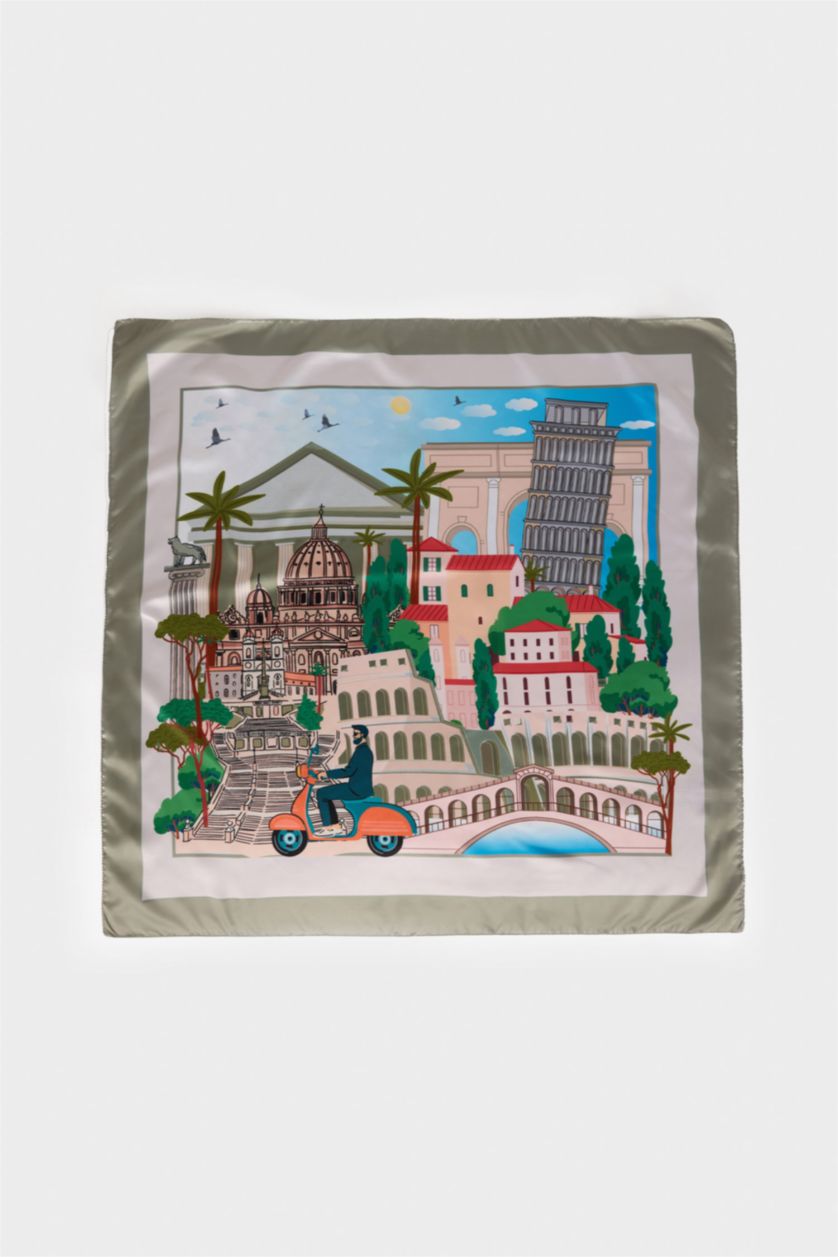 Kadın Bej Kadın İtalya Temalı Fular