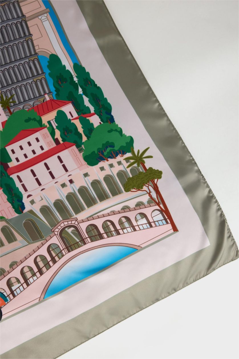 Kadın Bej Kadın İtalya Temalı Fular