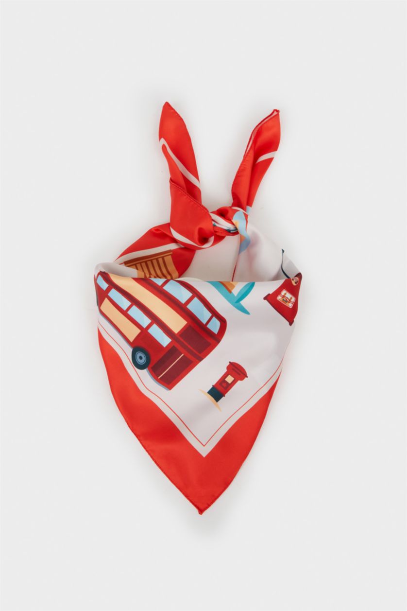 Kadın Kırmızı Kadın Londra Temalı Fular